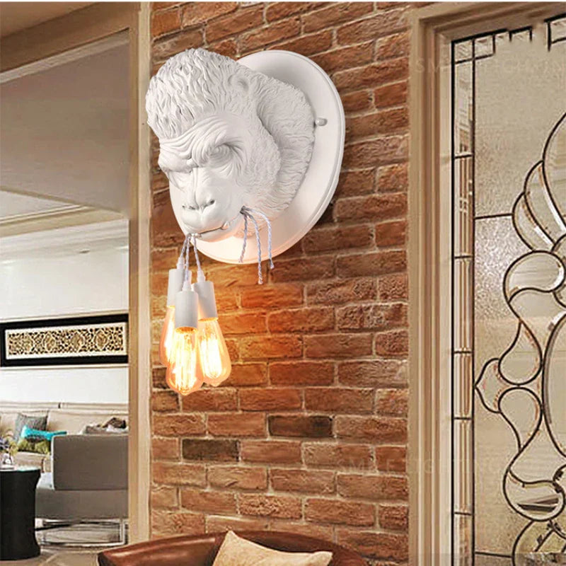 Creative Gorilla Wall Lamp in Industrial Style - Unique Wall Light with Retro Bulb for Living Room & Bar