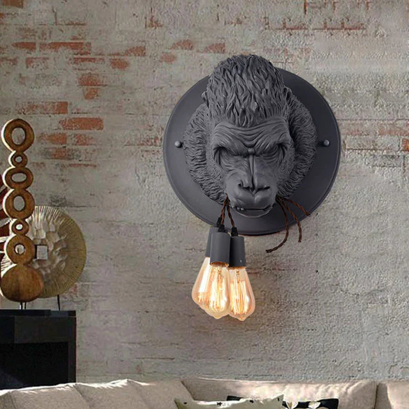 Creative Gorilla Wall Lamp in Industrial Style - Unique Wall Light with Retro Bulb for Living Room & Bar