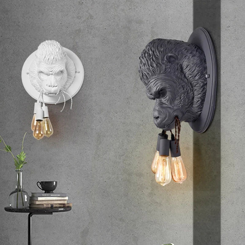 Creative Gorilla Wall Lamp in Industrial Style - Unique Wall Light with Retro Bulb for Living Room & Bar