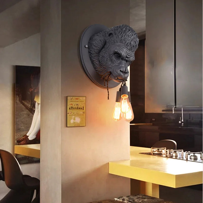 Creative Gorilla Wall Lamp in Industrial Style - Unique Wall Light with Retro Bulb for Living Room & Bar