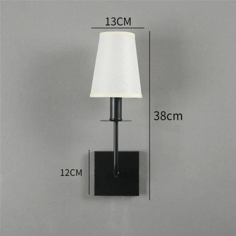 Classic Wall Light Made of Metal with Fabric Shade – Elegant LED Lamp for Bedroom & Living Room