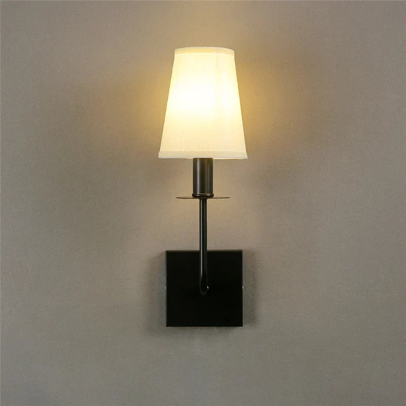 Classic Wall Light Made of Metal with Fabric Shade – Elegant LED Lamp for Bedroom & Living Room