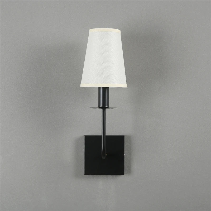 Classic Wall Light Made of Metal with Fabric Shade – Elegant LED Lamp for Bedroom & Living Room