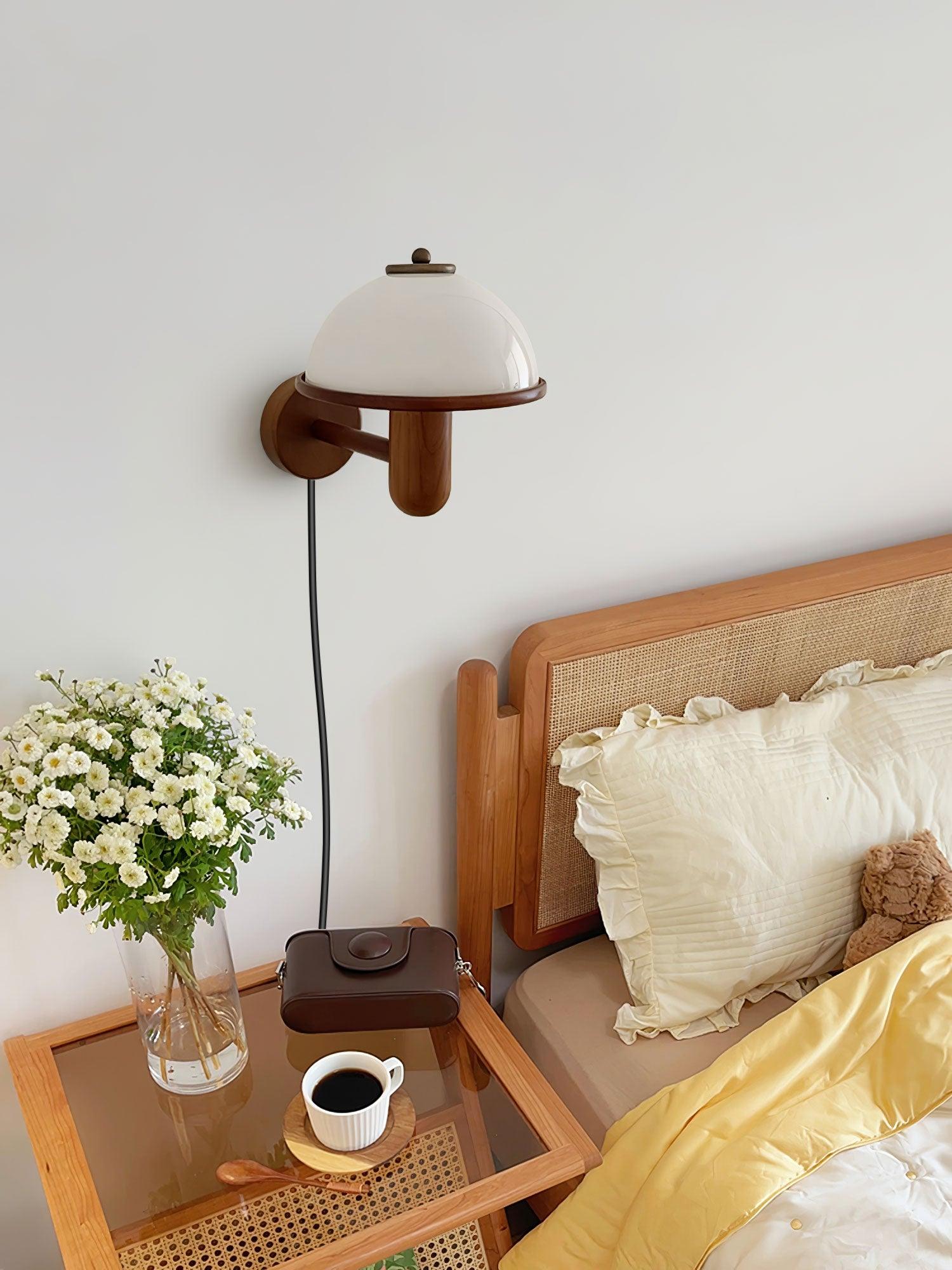 Wooden Wall Lamp in Mushroom Design, Natural Wall Light for Bedroom & Living Room