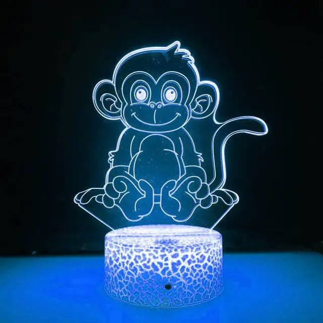 3D LED Monkey Lamp – Children's Room Night Light with Colour Change and Illusion Effect