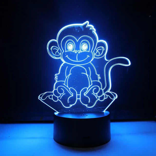 3D LED Monkey Lamp – Children's Room Night Light with Colour Change and Illusion Effect