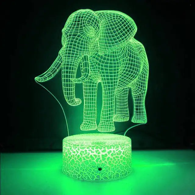 3D LED Elephant Night Light – Illusion Lamp with Colour Change for Children's Room and Decoration