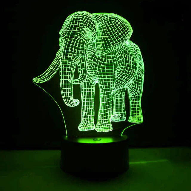 3D LED Elephant Night Light – Illusion Lamp with Colour Change for Children's Room and Decoration