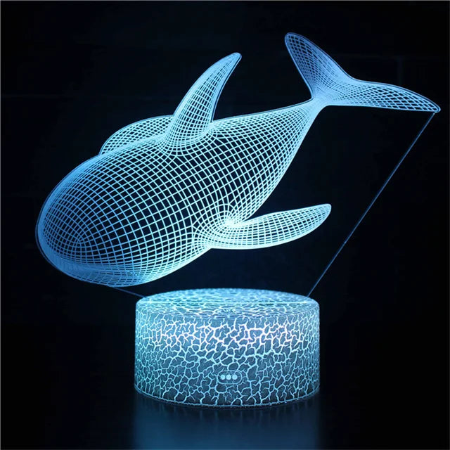 3D LED Sea Creature Night Light – Optical Whale Illusion for Children's Room & Decoration