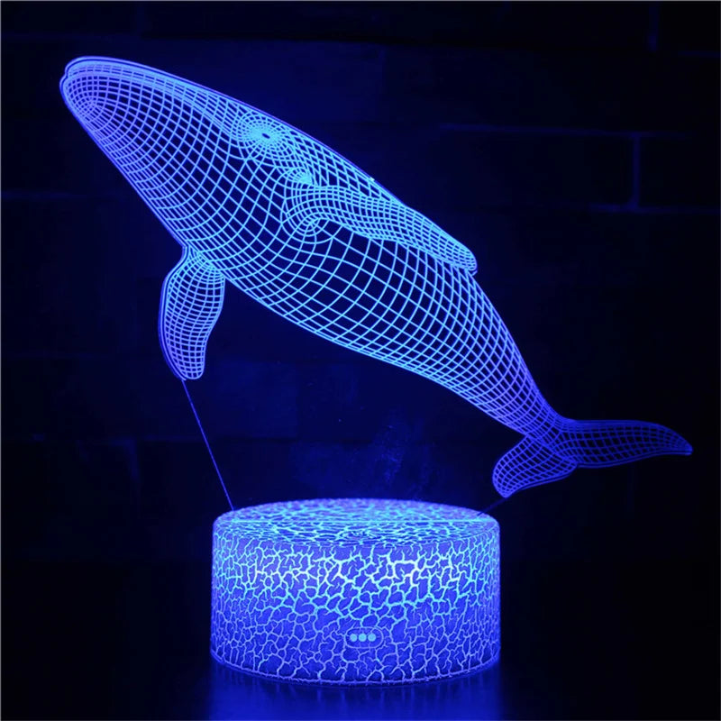 3D LED Sea Creature Night Light – Optical Whale Illusion for Children's Room & Decoration