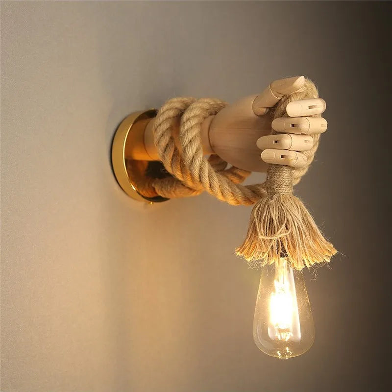 Creative Wall Light in Rope Design with Handle – Rustic LED Lamp for Living Room & Hallway