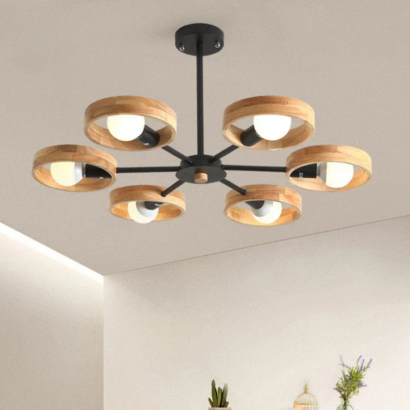 Nordic Wooden Chandelier – Modern Ceiling Light Made of Wood for Living Room and Dining Room