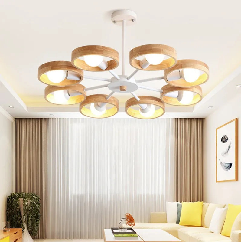 Nordic Wooden Chandelier – Modern Ceiling Light Made of Wood for Living Room and Dining Room