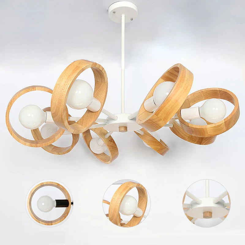 Nordic Wooden Chandelier – Modern Ceiling Light Made of Wood for Living Room and Dining Room