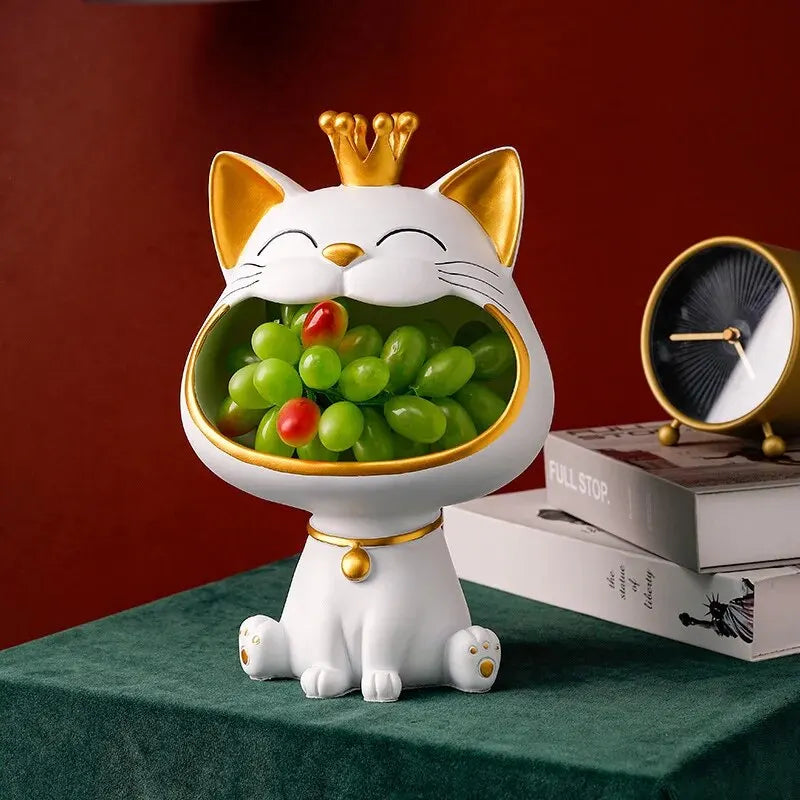 Laughing Lucky Cat Decoration, Bowl for Candy and Jewelry, Modern Design