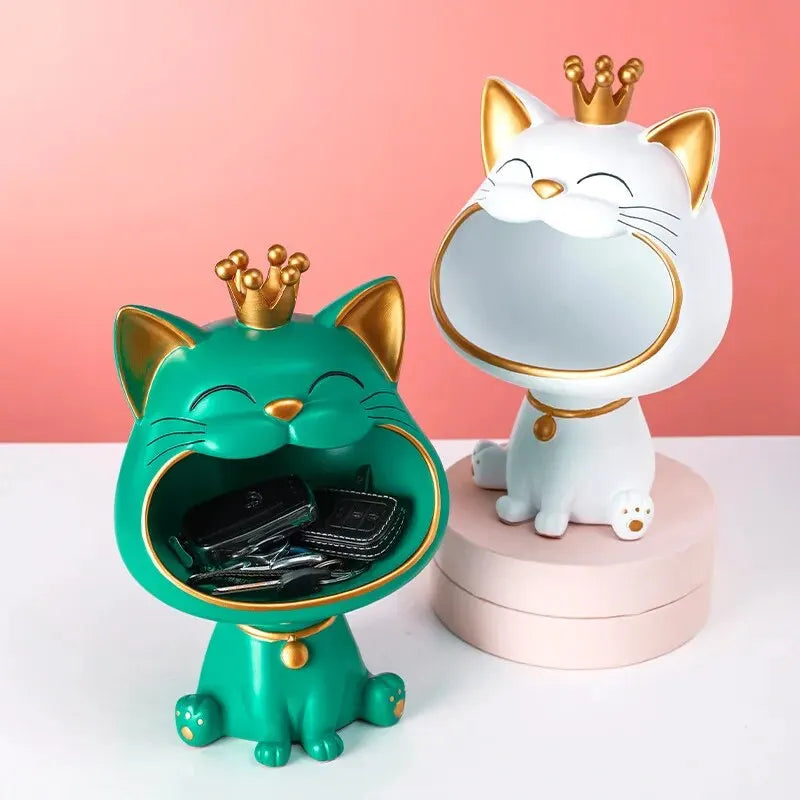 Laughing Lucky Cat Decoration, Bowl for Candy and Jewelry, Modern Design