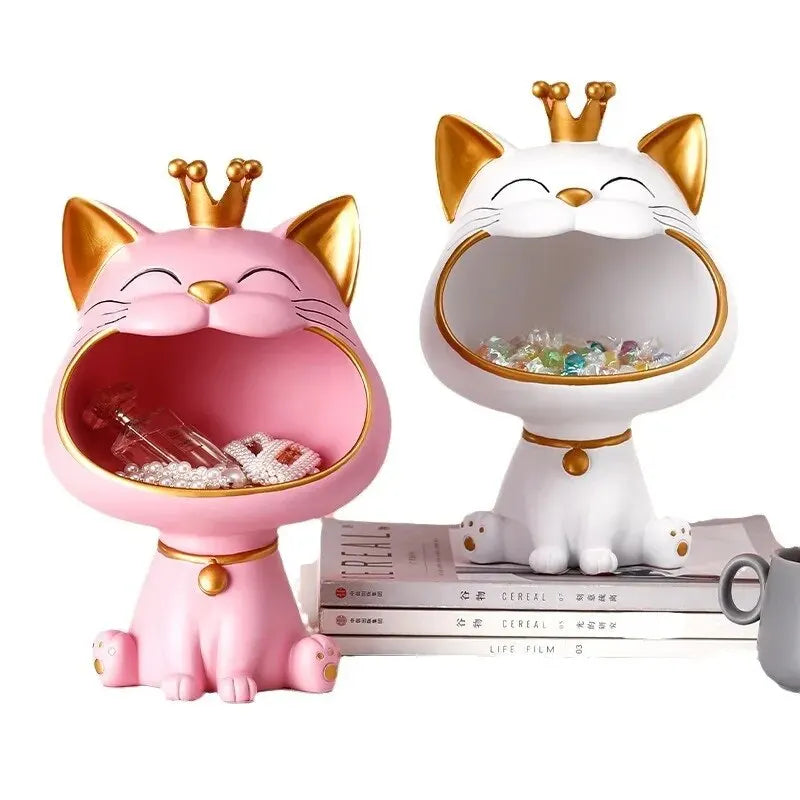 Laughing Lucky Cat Decoration, Bowl for Candy and Jewelry, Modern Design