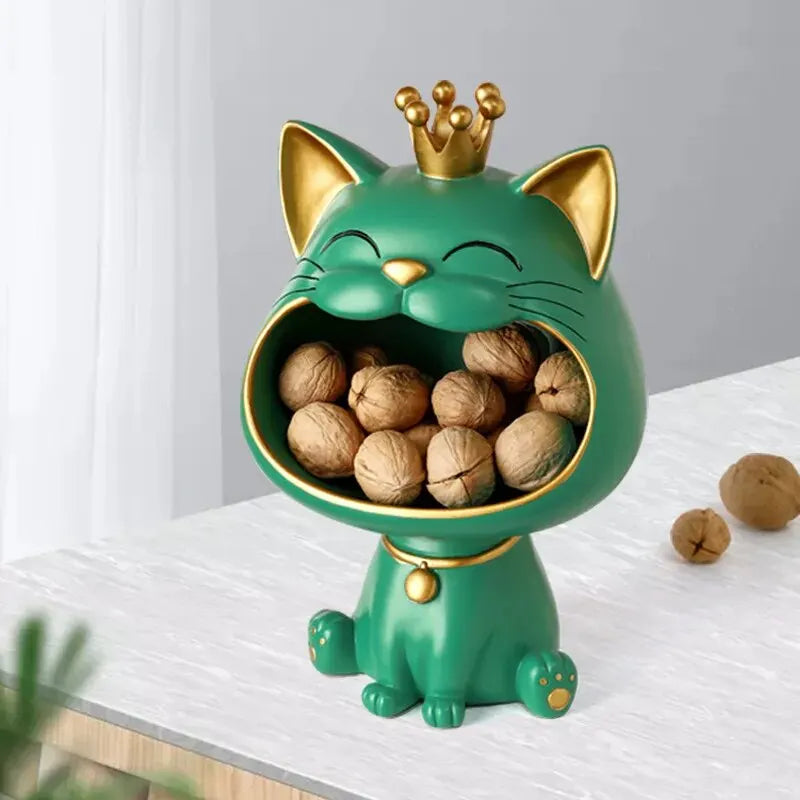 Laughing Lucky Cat Decoration, Bowl for Candy and Jewelry, Modern Design