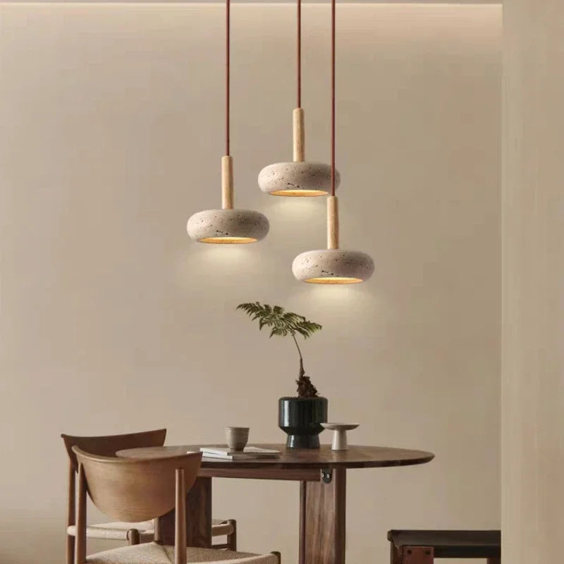 Nordic Retro Pendant Light Made of Wood and Concrete – Vintage Hanging Light for Dining Room and Living Area