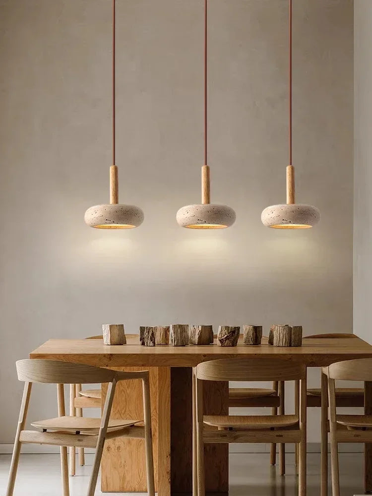 Nordic Retro Pendant Light Made of Wood and Concrete – Vintage Hanging Light for Dining Room and Living Area