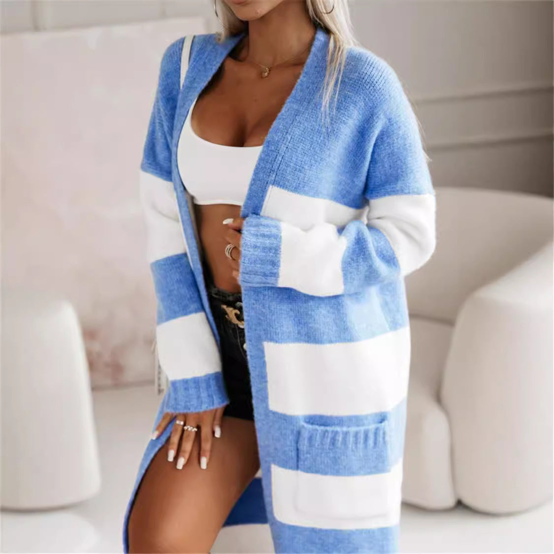 Women's Stripe Knitted Cardigan | Long Sleeve