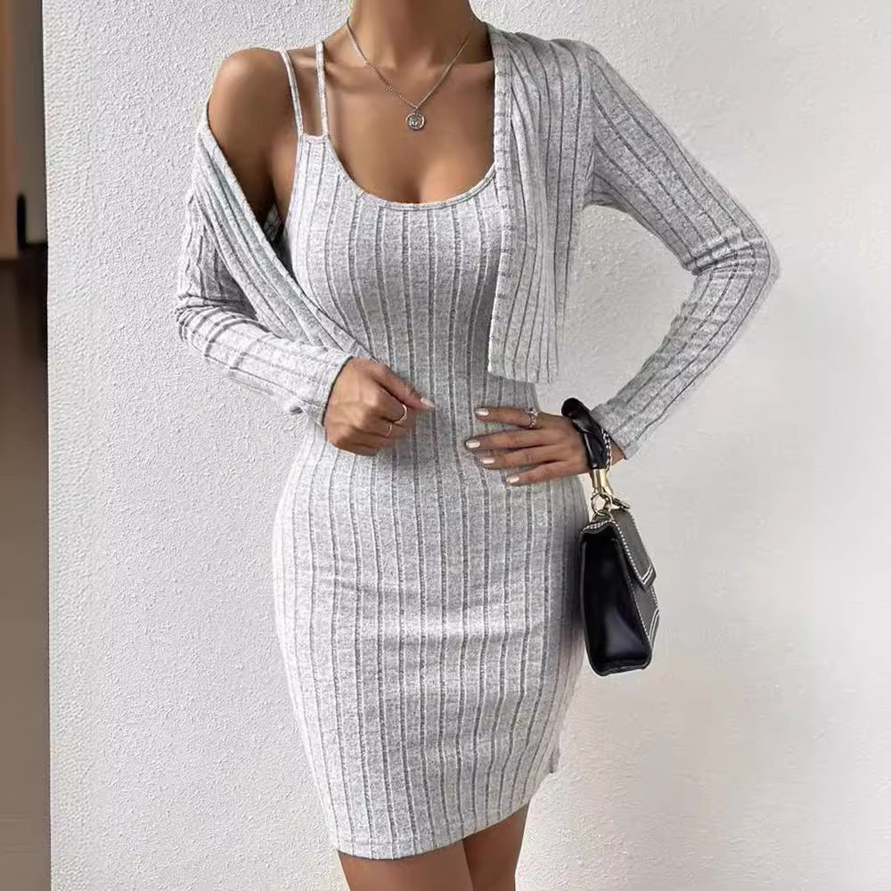 Women's Sleeveless Knitted Dress with Cardigan | Mini