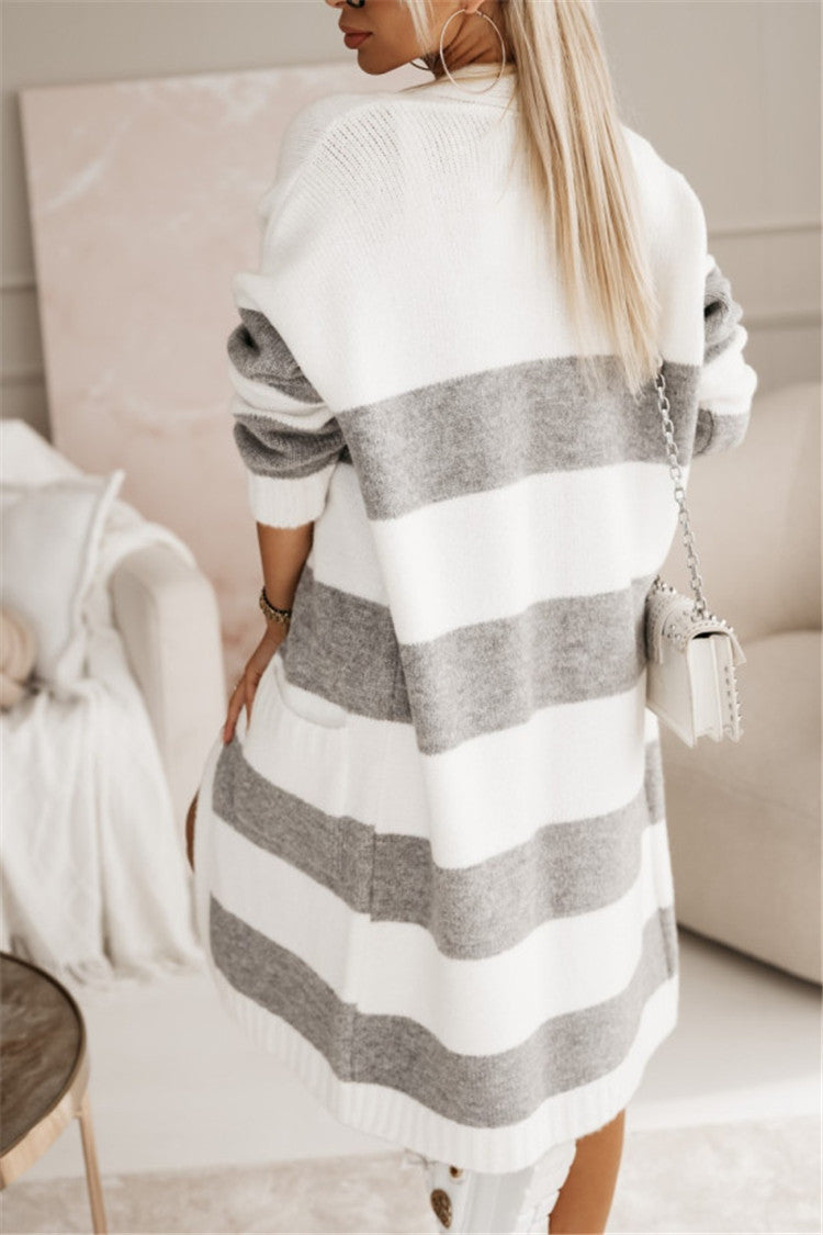 Women's Stripe Knitted Cardigan | Long Sleeve