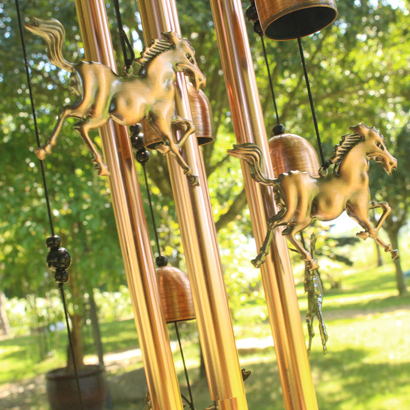 Bronze Retro Wind Chime with Horse Motif, Decorative Wind Bells for Garden and Balcony