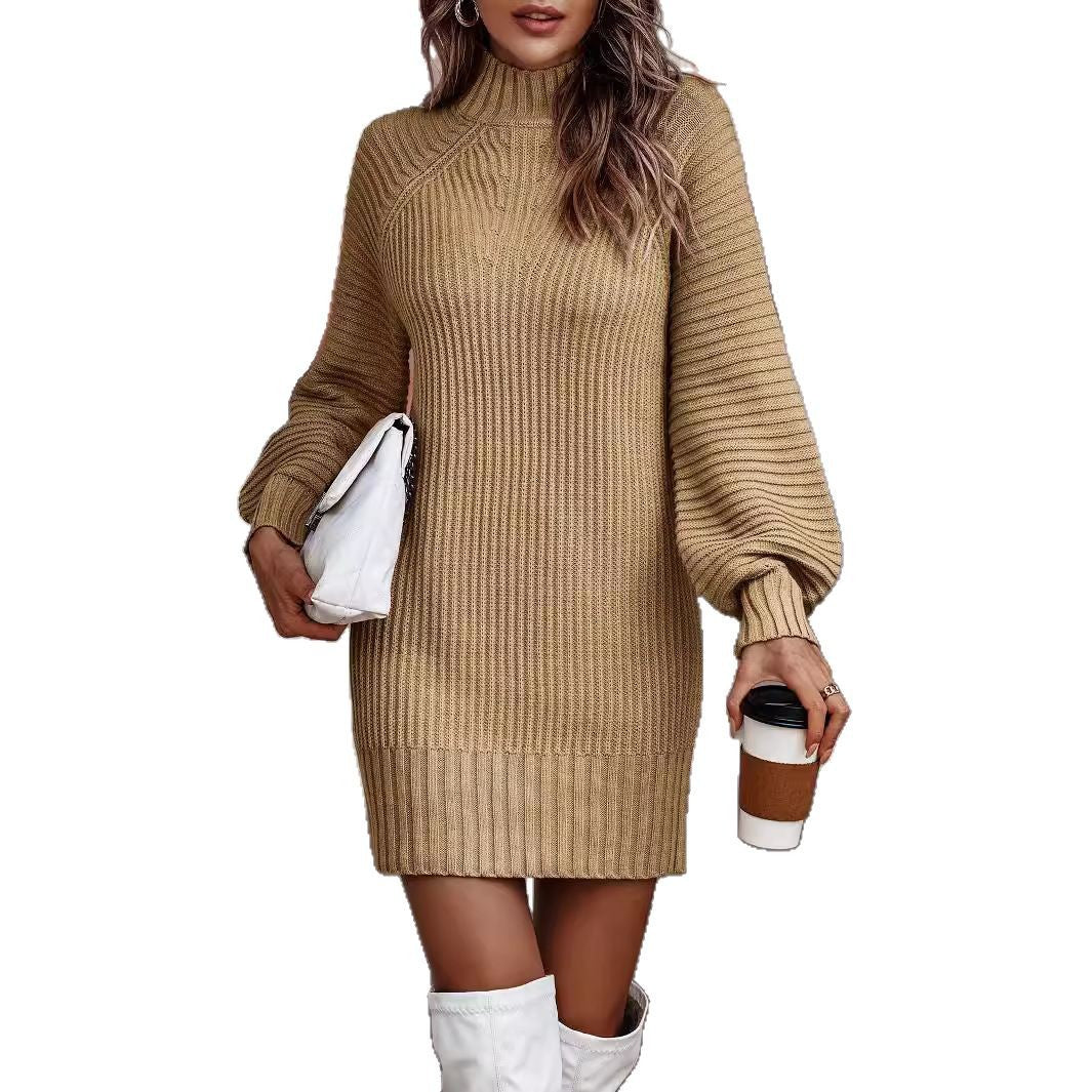 Women's Turtleneck Long Sleeve Knitted Dress | Mini