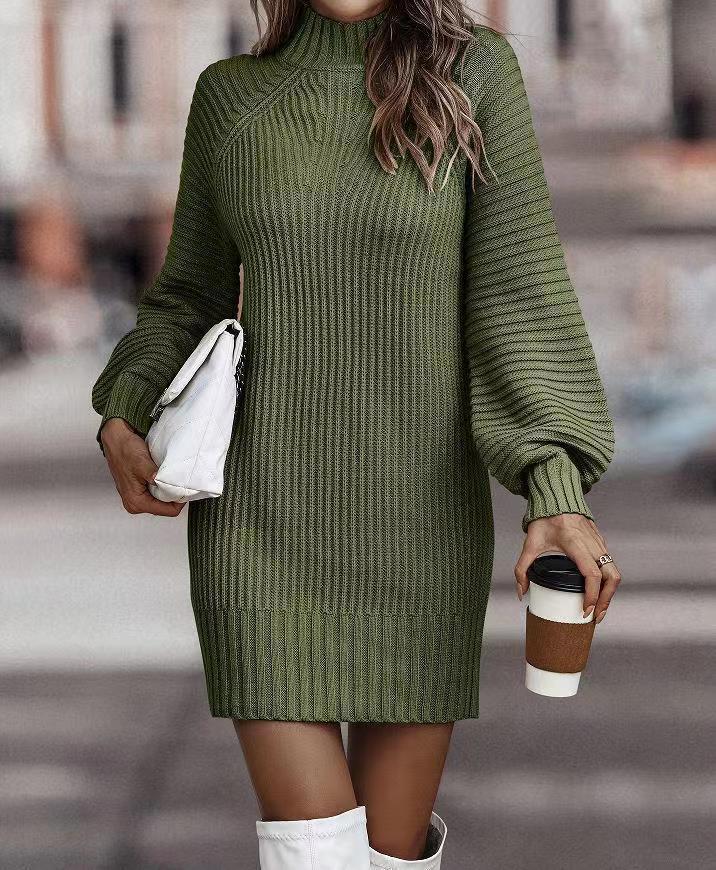 Women's Turtleneck Long Sleeve Knitted Dress | Mini
