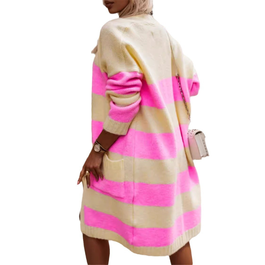 Women's Stripe Knitted Cardigan | Long Sleeve