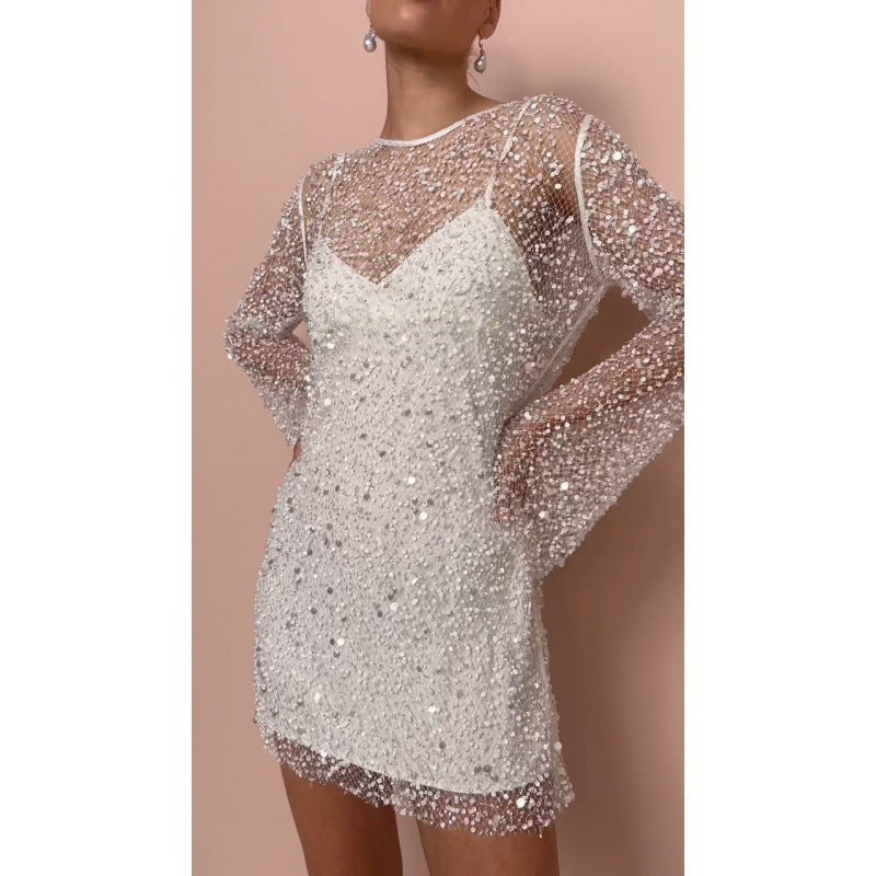 Women's Sequin Long Sleeve New Year's Dress | Mini