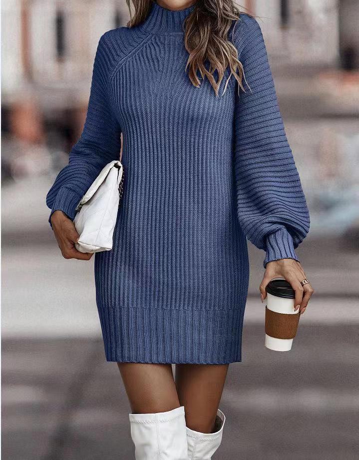 Women's Turtleneck Long Sleeve Knitted Dress | Mini