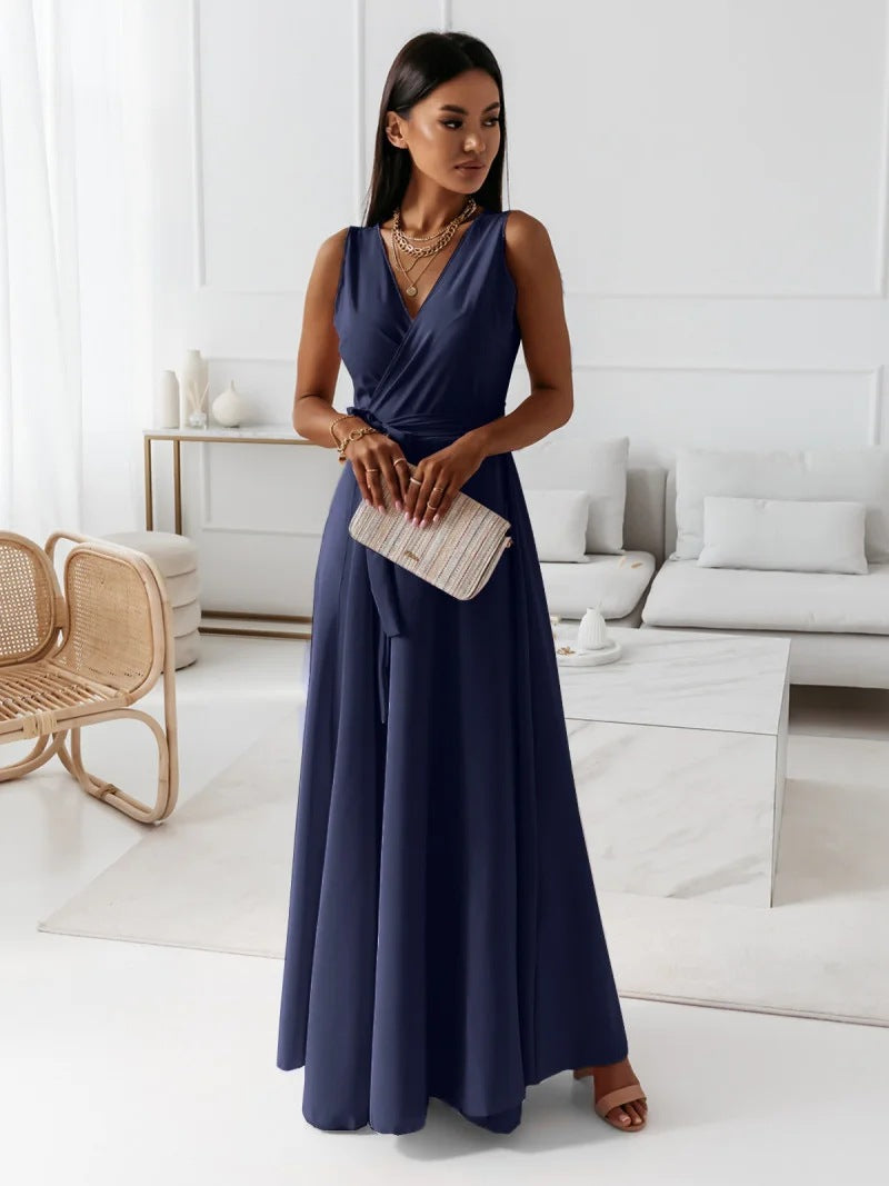 Women's Wrap V Neck Wedding Guest Dress | Maxi