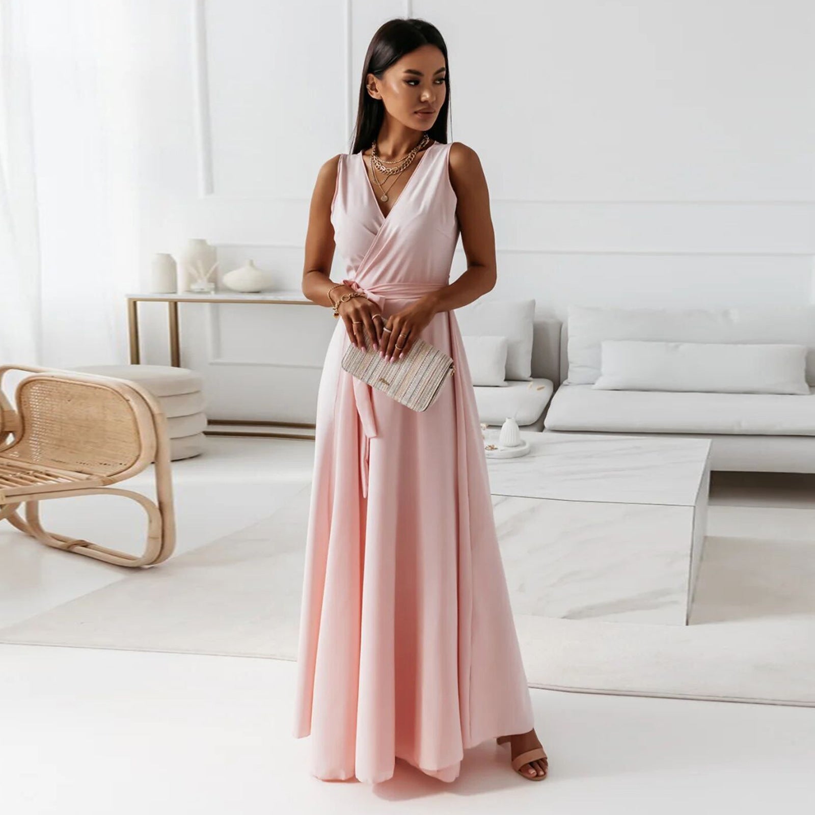 Women's Wrap V Neck Wedding Guest Dress | Maxi