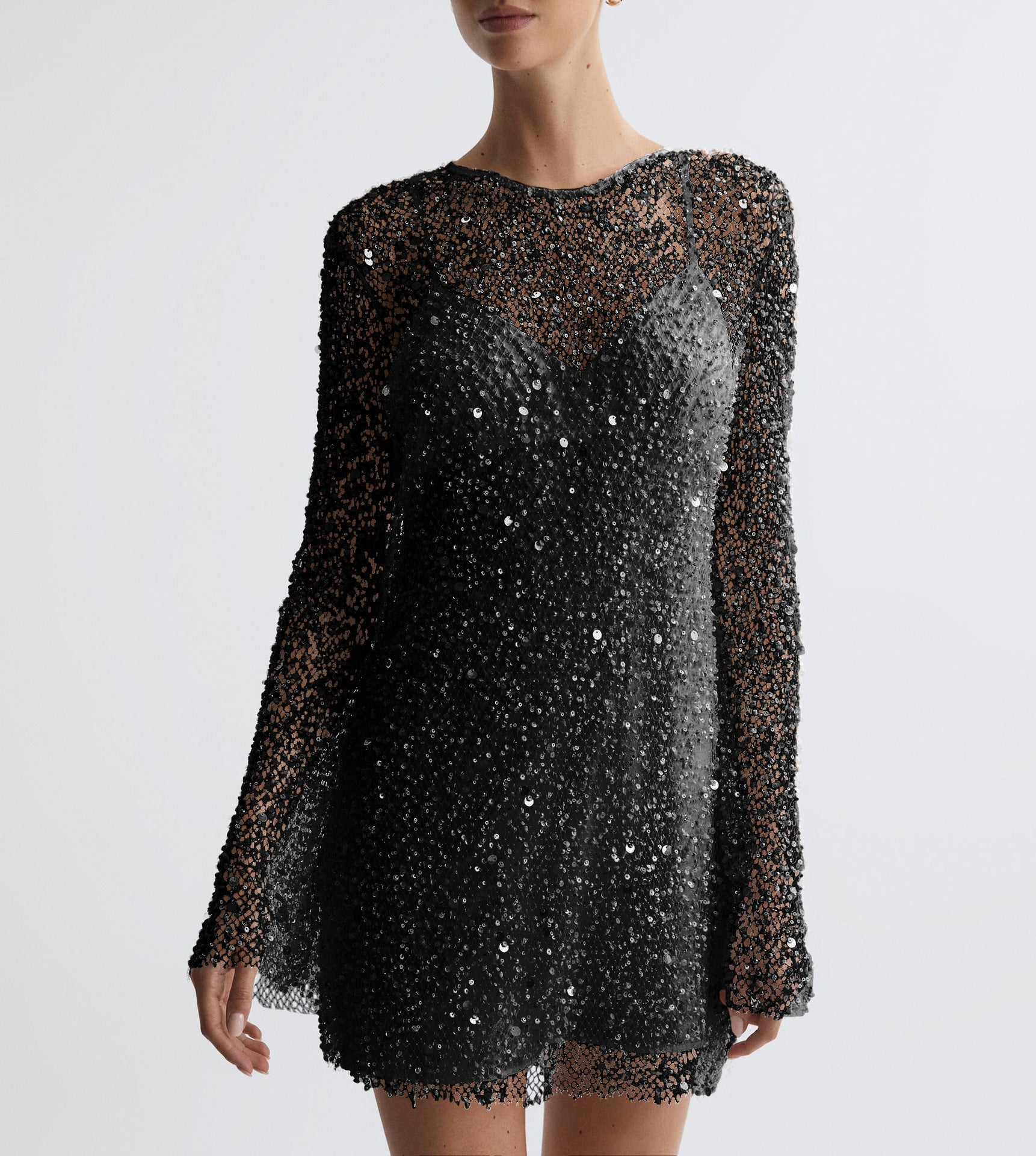 Women's Sequin A Line Long Sleeve Sequin Dress | Mini