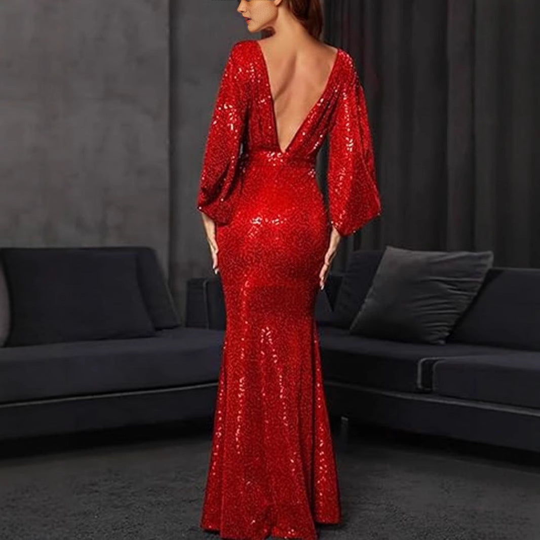 Women’s Sequin Wrap Evening New Year's Dress | Maxi