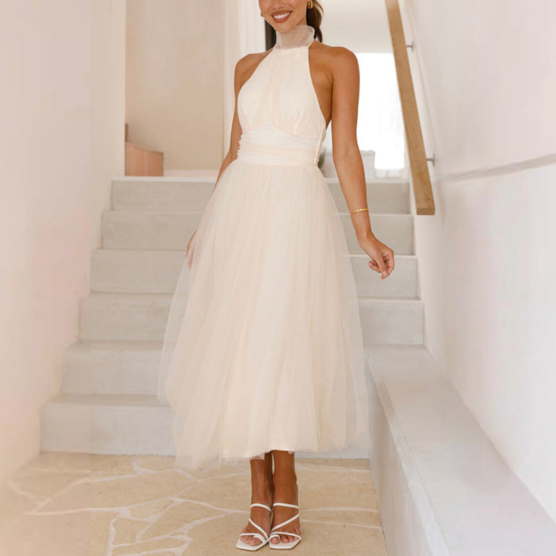 Women's Halter Sleeveless Wedding Guest Dress | Midi