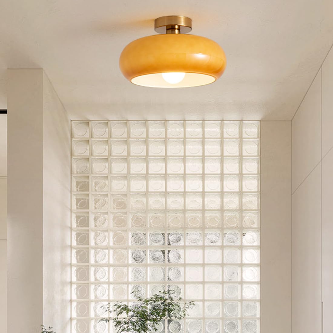 Amber Glow Round Glass Ceiling Light
