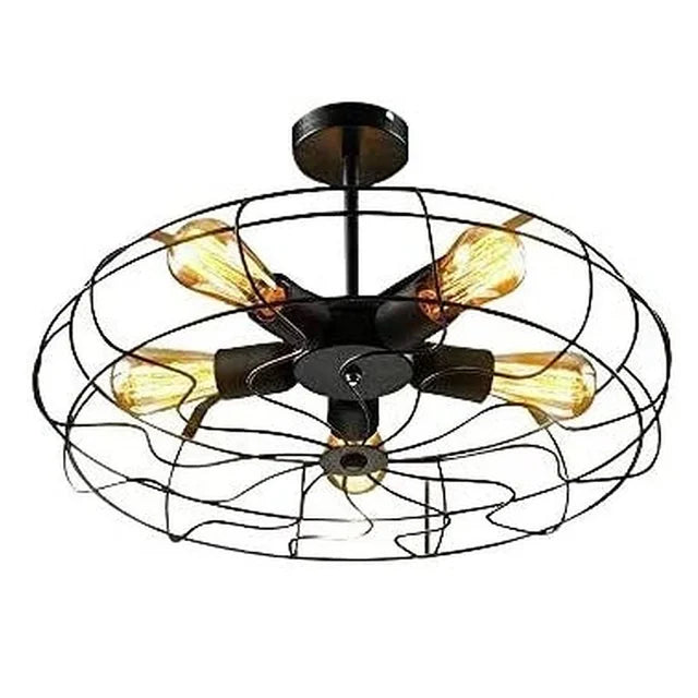 Retro Iron Cage Chandelier – Industrial Ceiling Light for Living Room or Loft