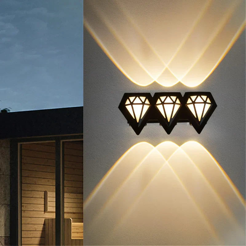 LED Wall Light in Diamond Design for Outdoor Use - Decorative, Weatherproof Lighting