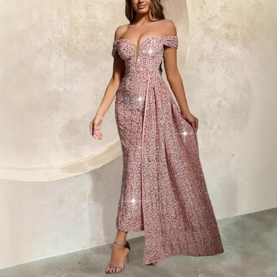 Women’s Off the Shoulder Sequin New Year's Evening Dress | Midi