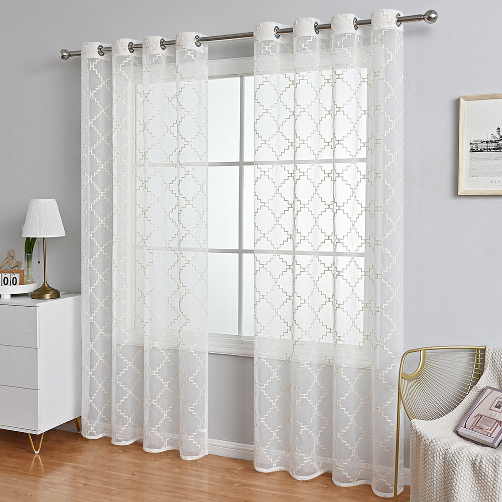 Transparent Voile Curtains with Diamond Pattern – Modern, Lightweight Curtains for Living Room