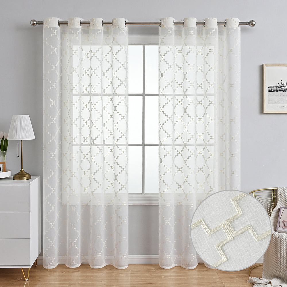 Transparent Voile Curtains with Diamond Pattern – Modern, Lightweight Curtains for Living Room