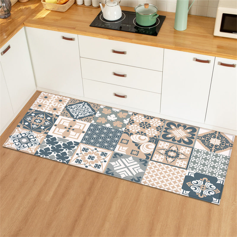 Vintage Kitchen Runner with Retro Tile Pattern – Non-Slip Carpet for Kitchen and Hallway, Easy to Clean