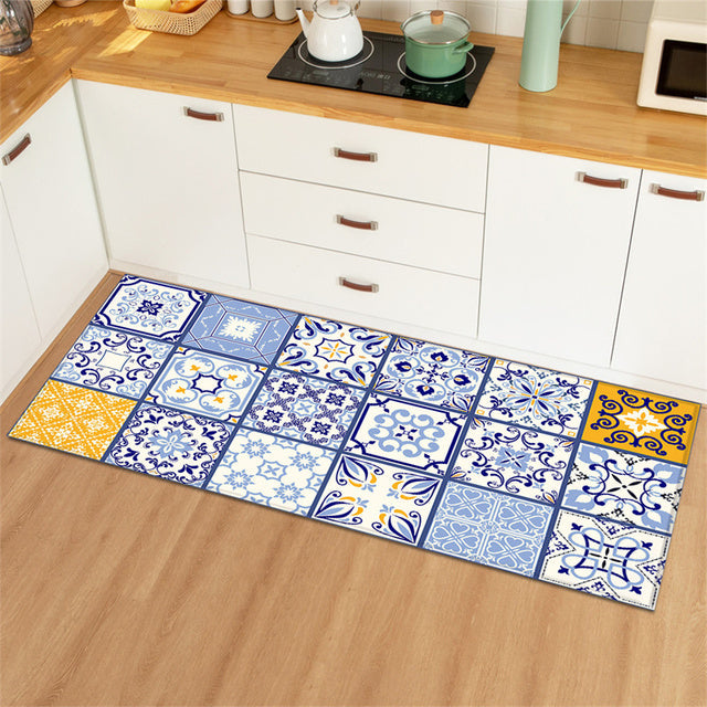 Vintage Kitchen Runner with Retro Tile Pattern – Non-Slip Carpet for Kitchen and Hallway, Easy to Clean