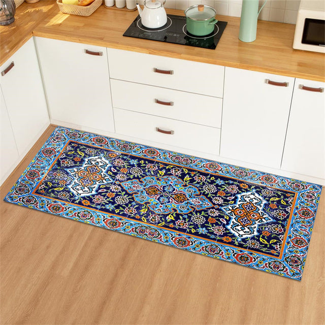 Vintage Kitchen Runner with Retro Tile Pattern – Non-Slip Carpet for Kitchen and Hallway, Easy to Clean