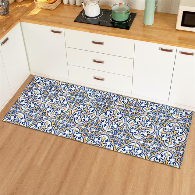 Vintage Kitchen Runner with Retro Tile Pattern – Non-Slip Carpet for Kitchen and Hallway, Easy to Clean