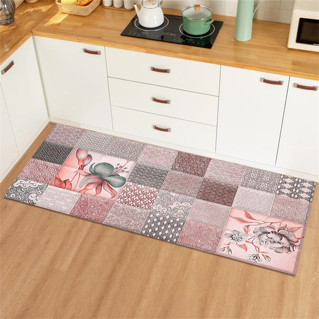 Vintage Kitchen Runner with Retro Tile Pattern – Non-Slip Carpet for Kitchen and Hallway, Easy to Clean