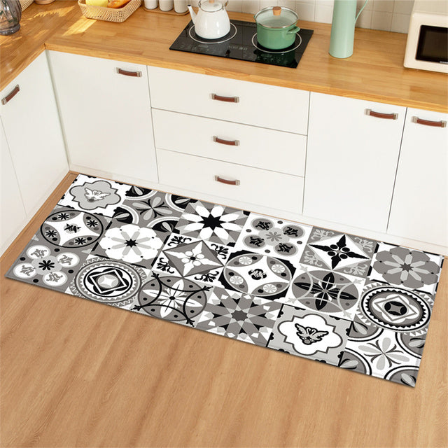 Vintage Kitchen Runner with Retro Tile Pattern – Non-Slip Carpet for Kitchen and Hallway, Easy to Clean